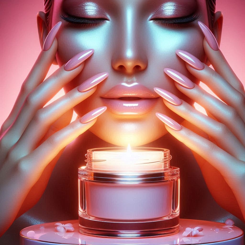 a collagen container with glowing skin and beautiful nails referring to the health benefits of collagen