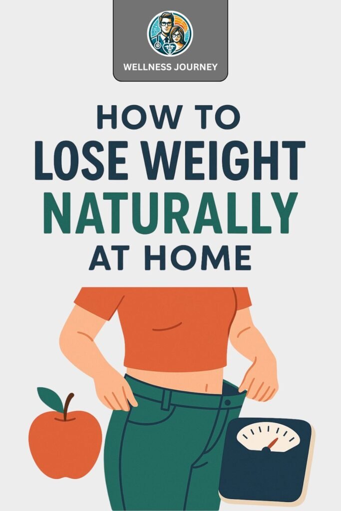 How to Lose Weight Naturally at Home (Ultimate Guide) llustration of natural weight loss methods at home, featuring healthy food, exercise, and mindful habits.